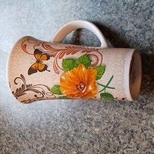 Kitchen Tall Coffee Cup Poppies & Butterfly Signed.